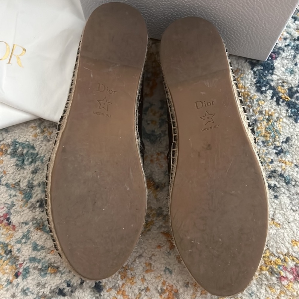 Dior Black Granville Mizza Lurex Embroidered Metal Grey Espadrille 37.5 Flats - Picture 3 of 9